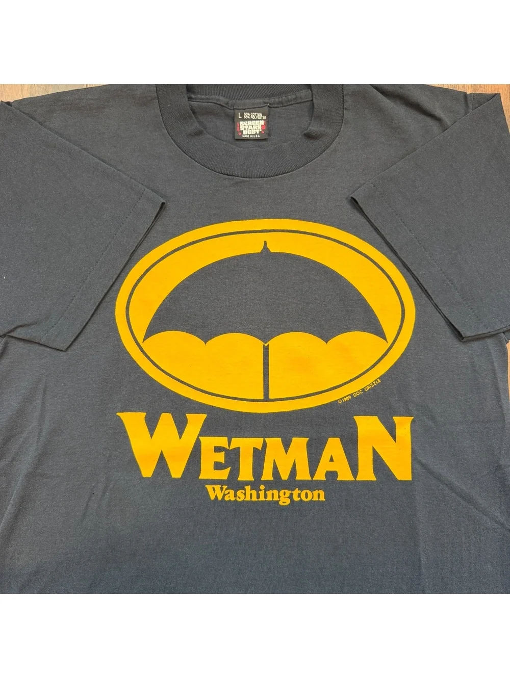 Vintage 80s Wetman Washington Batman Parody T Shirt L Black 1989 Single Stitch